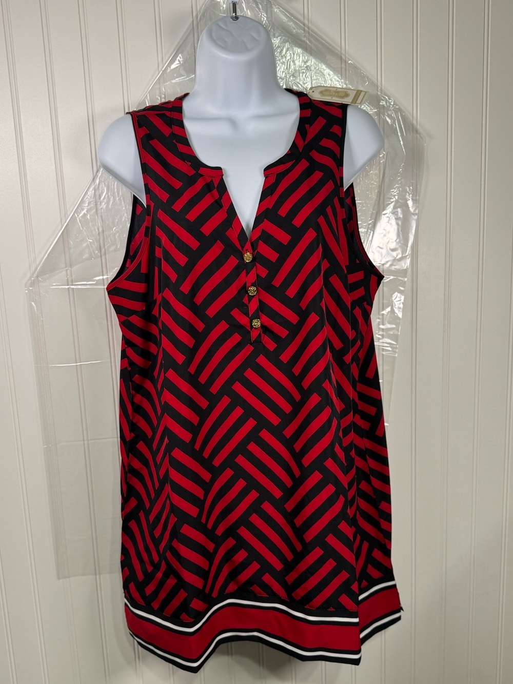 Mud Pie Sleeveless Red & Black Geometric Tunic Top